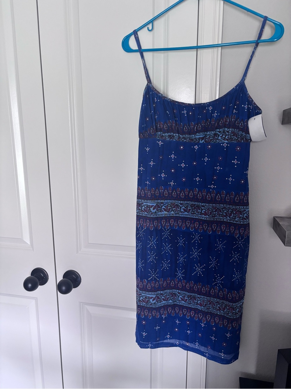 Hourglass Blue Printed Spaghetti-Strap Mini Dress
